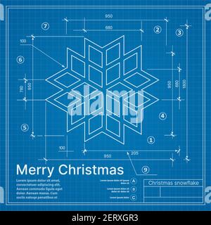 Christmas winter project snowflake on New Year blue sketch Stock Vector