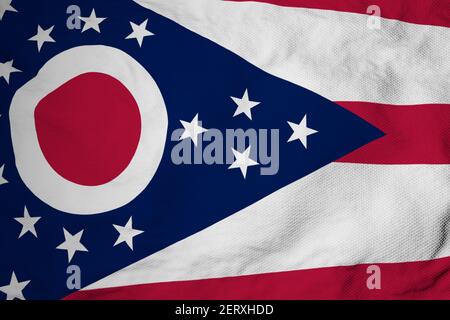 Full frame close-up on a waving flag of Ohio (USA) in 3D rendering. Stock Photo