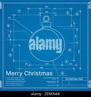 Christmas winter project decoration ball on New Year blue sketch Stock Vector