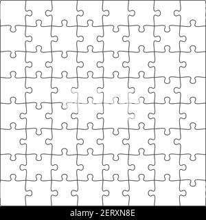 8x8 Jigsaw puzzle blank template background light lines. every piece is a single shape. Vector illustration Stock Vector