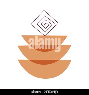 Abstract art stack of bowls and linear maze painting background. Modern trendy art. Colorful boho vector illustration hand drawn isolated Stock Vector