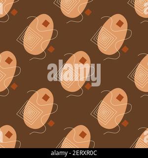 Abstract seamless pattern shapes and lines brown background. Modern trendy art. Colorful vector illustration hand drawn Stock Vector