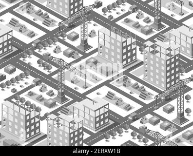 Seamless urban plan illustration of isometric construction building Stock Vector