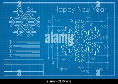 Christmas winter project snowflake on New Year blue sketch Stock Vector