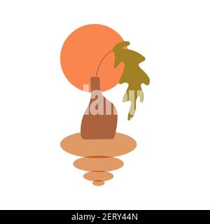 Abstract art shapes and plant in vase painting background. Modern trendy art. Colorful boho vector illustration hand drawn isolated Stock Vector