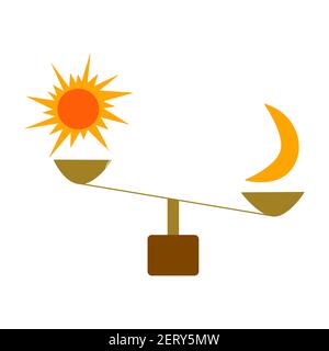 Abstract art. Scales cups with sun and crescent. White background. Modern trendy art. Day or night. Colorful boho vector illustration hand drawn isola Stock Vector
