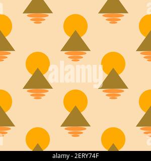 Abstract seamless pattern triangle, moon and ovals beige background. Modern trendy print. Colorful boho vector illustration hand drawn wrapping. Assoc Stock Vector