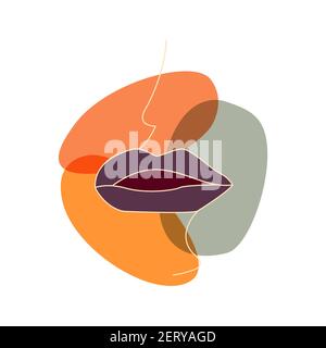 Beautiful female lips on abstract colorful spots painting background. Modern trendy art. Colorful boho vector illustration hand drawn isolated Stock Vector