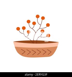 Houseplant in a pot. Potted plant. Circle shape. Colorful hand drawn vector illustration isolated doodle in boho style Stock Vector