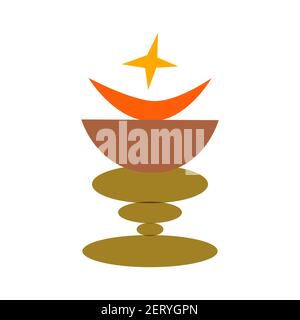 Abstract art crescent moon in a bowl, star and ovals background. Modern trendy art. Colorful boho vector illustration hand drawn isolated Stock Vector