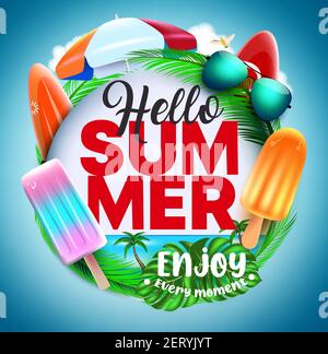 Sunglasses with hello summer text, summer concept background, vector ...