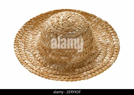Round straw hat, side view, isolated on white background Stock Photo