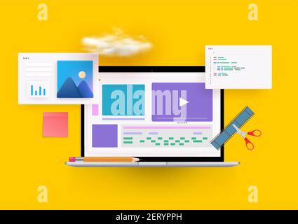 Video production, editing, montage 3d vector concept illustration. Stock Vector