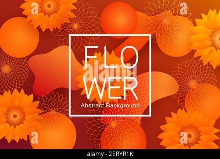 Flowers abstract vector background design. Flower abstract background text in white frame with sunflower, round and spirograph shape element. Stock Vector