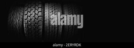 Car tires isolated on black background, copy space Stock Photo