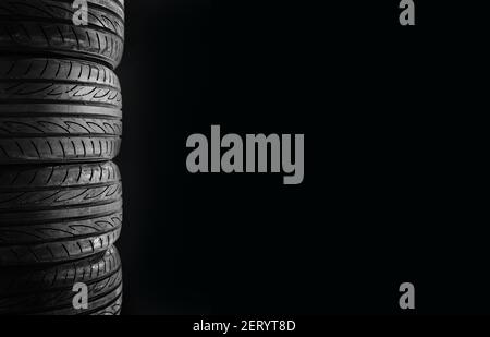 Car tires isolated on black background, copy space Stock Photo