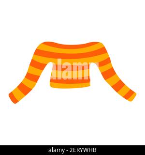 Sweater with yellow and orange stripes, with a cutout. Piece of clothing, cozy and fashion. Colorful vector isolated hand drawn illustration, boho col Stock Vector