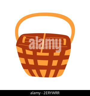 Wicker basket for groceries. Colorful hand drawn vector illustration isolated doodle in boho style Stock Vector