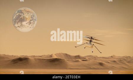 Ingenuity Mars Helicopter Scout,exploration red planet.Elements of this image furnished by NASA 3D illustration Stock Photo