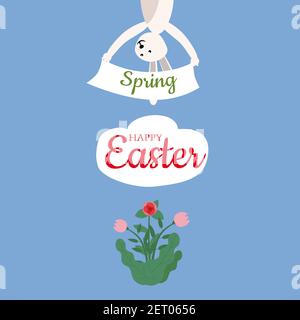 Cute easter bunny with decorations, happy easter, vector, illustration, isolated Stock Vector
