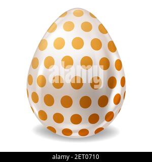 White Realistic Easter Egg Colored Gold Dots Glossy. Vector illustration Stock Vector