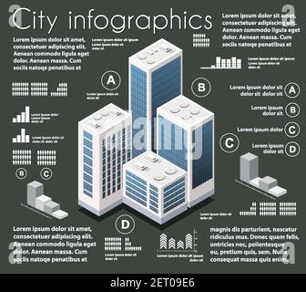 Isometric city map industry infographic set architecture Stock Vector