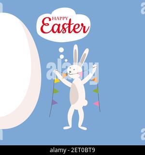 Cute easter bunny with decorations, happy easter, vector, illustration, isolated Stock Vector