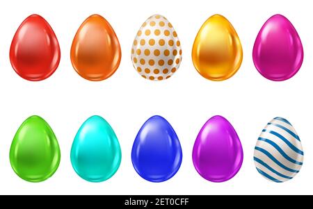 Set of realistic colorful easter eggs with pattern, collection. Vector illustration isolated Stock Vector