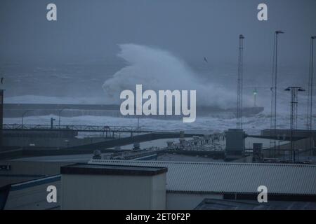 Very stormy and scary sea with big waves Stock Photo