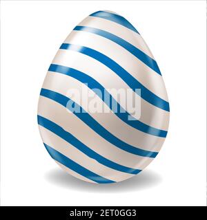 White Realistic Easter Egg Colored Blue Stripes Glossy. Vector illustration Stock Vector