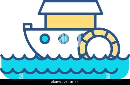 Paddle-wheel boat RGB color icon Stock Vector