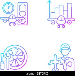 Aviation gradient linear vector icons set Stock Vector
