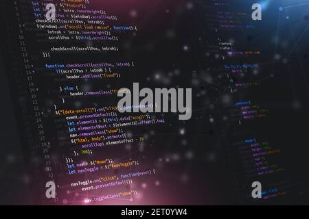 javascript programming web coding language for website front-end. web developing. mix media background Stock Photo