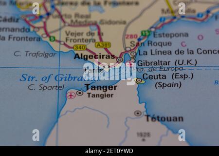 Gibraltar Shown on a road map or Geography map Stock Photo - Alamy