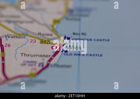 Wick shown on a road map or geography map Stock Photo - Alamy