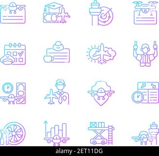 Aviation gradient linear vector icons set Stock Vector
