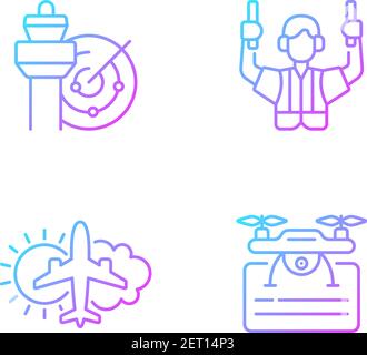 Flight dispatch gradient linear vector icons set Stock Vector