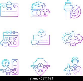 Aviation gradient linear vector icons set Stock Vector