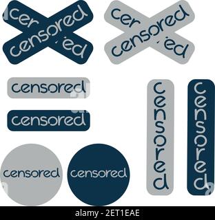 censored stickers set in gray and blue. vector Stock Vector