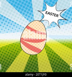 Happy Easter Pop Art Vector Illustration. with easter eggs Stock Vector