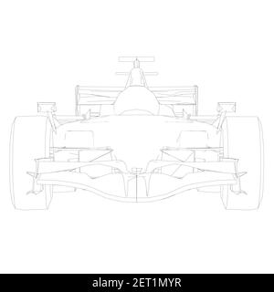 The contour of a racing car from black lines on a white background ...