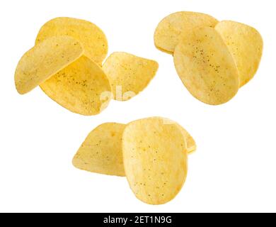 Collection of potato chips on a white background Stock Photo