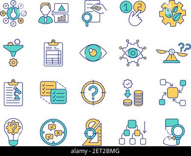 Elements of scientific research RGB color icons set Stock Vector