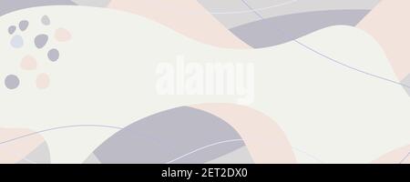Wide abstract pastel web banner with curved wavy lines. Vector backdrop, organic shapes background Stock Vector