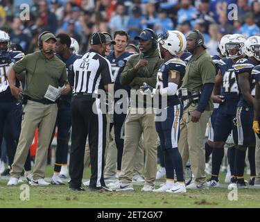 November 18, 2018 Carson, CALos Angeles Chargers linebacker Uchenna  Nwosu #42 during the NFL Denver Broncos vs Los Angeles Chargers at the  Stubhub Center in Carson, Ca on November 18, 2018 (Photo