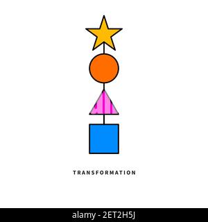 Icon transformation. Transition of geometric shapes, circle, triangle, square and star. Coaching abstract logo. Stock Vector