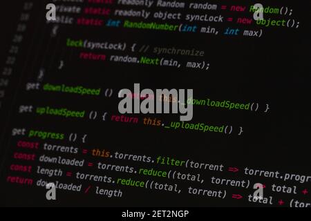 Developer screen with colored website programming code, web Stock Photo