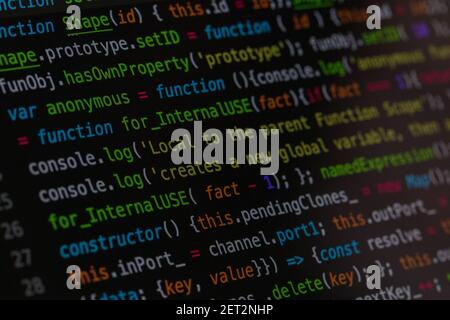 Developer screen with colored website programming code, web Stock Photo