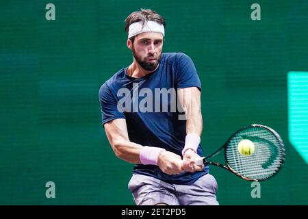 Rotterdam, The Netherlands. 01st Mar, 2021. ROTTERDAM, THE NETHERLANDS - MARCH 1: Nikoloz Basilashvili of Georgia during the 48e ABN AMRO World Tennis Tournament at Rotterdam Ahoy on March 1, 2021 in Rotterdam, The Netherlands (Photo by Henk Seppen/Orange Pictures) Credit: Orange Pics BV/Alamy Live News Stock Photo