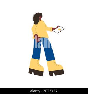 Social media networking app. Woman have an invite to clubhouse. Audio chat. Talking with friends with voice and phone. Online conference with differen Stock Vector